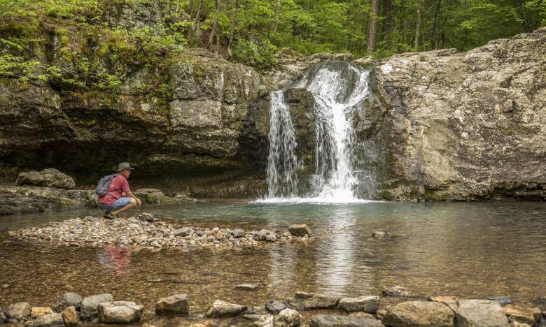 Seasonal waterfall at Lake Catherine State Park. Photo by Kirk Jordan.